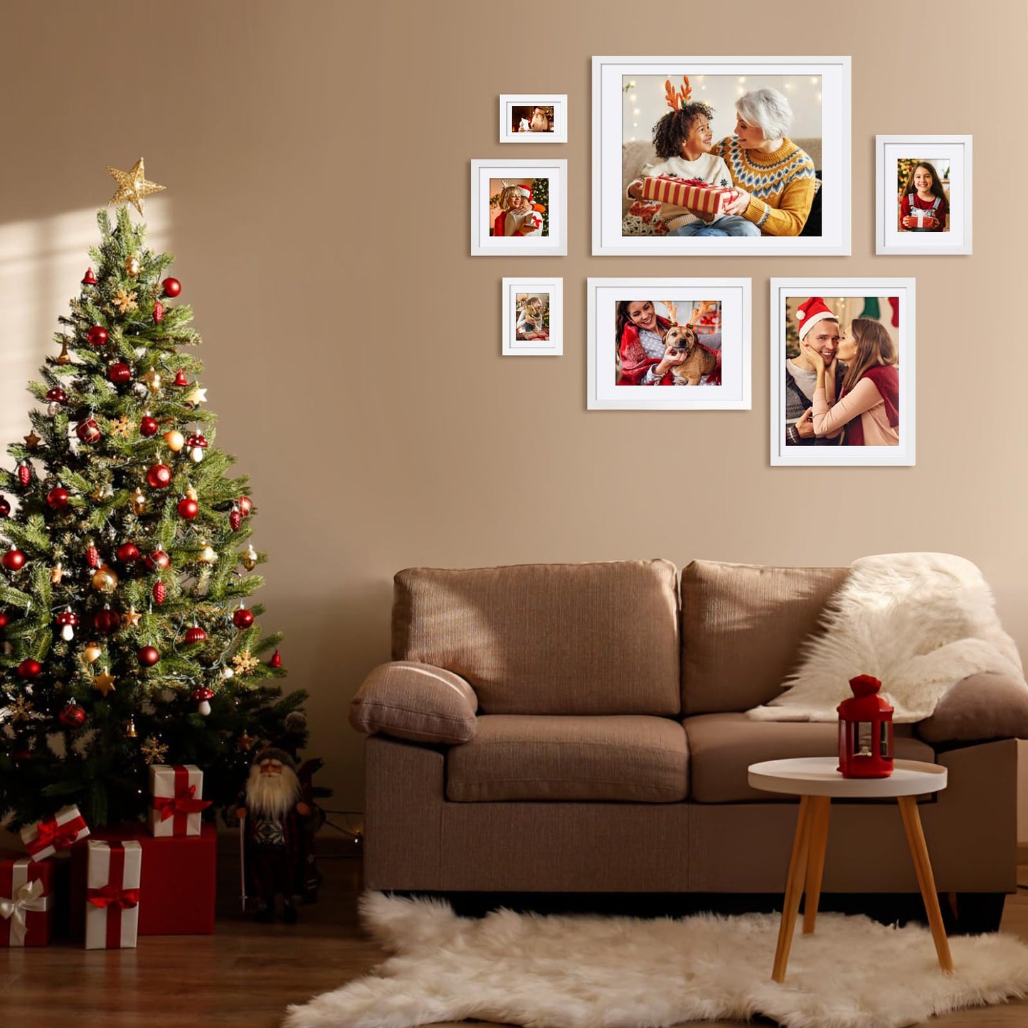 Egofine 8x8 Picture Frames 4 PCS - Made of Solid Wood Covered by Plexiglass for Table Top Display and Wall Mounting Photo Frame for Pictures 4x4/6x6 with Mat White