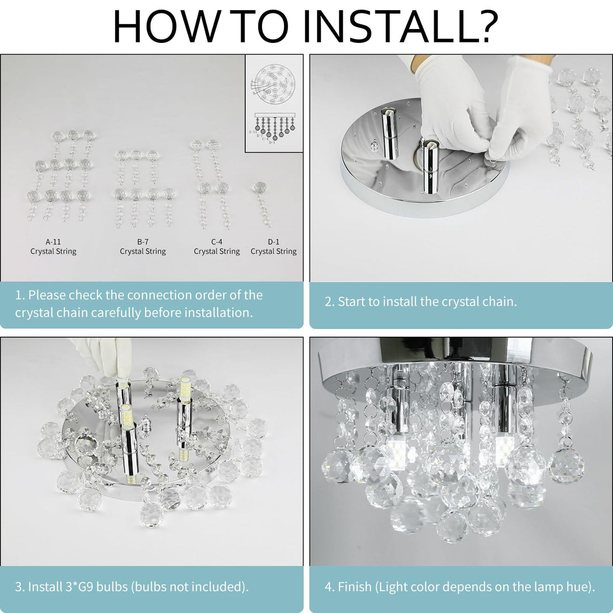 TISLYCO Modern Raindrop Crystal Chandelier, 3 Lights Flush Mount Ceiling Light, Silver Modern Mini Ceiling Light Fixture for Bedroom, Dining Room, Living Room, Hallway, Closet, Bathroom