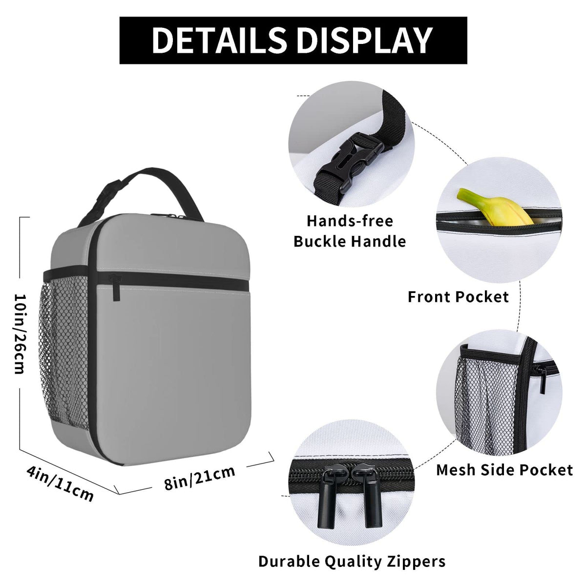 Lhdlnn Gray Lunch Bag Women Men Insulated Grey Lunch Box Reusable Large Cooler Tote Adults with Bottle Holder for Work Office Picnic