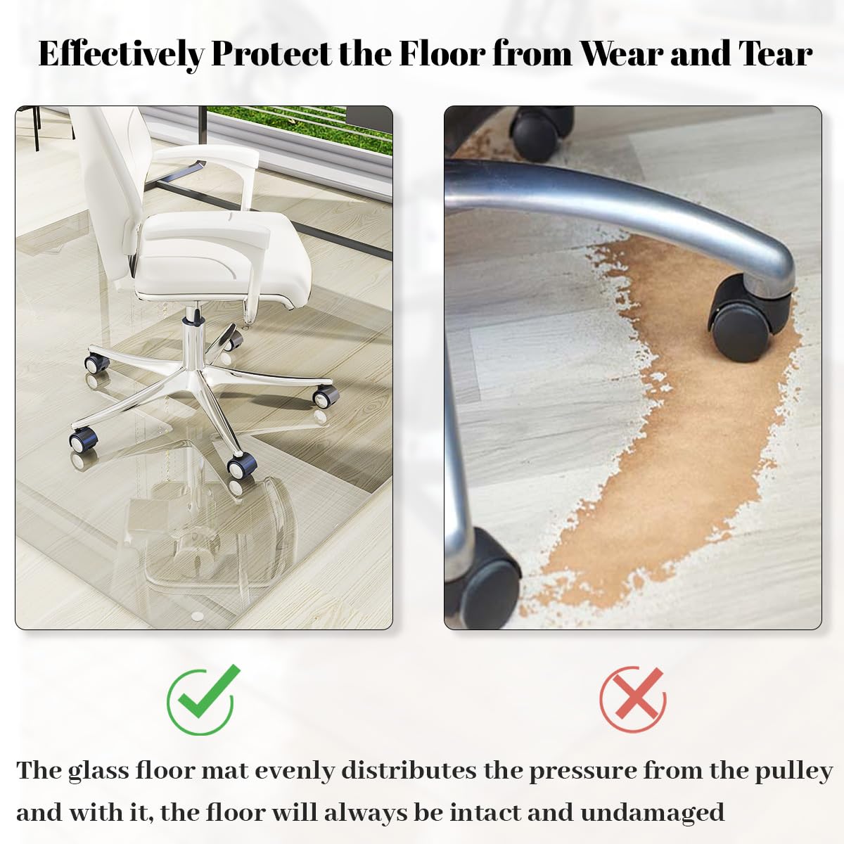 [Tempered Glass] 46" x 55" Glass Chair Mat, Heavy Duty Hard Floor Mat with Round Corner and Polished Edge, Office Chair Mat for Carpet Office Home Hardwood Floor Desk