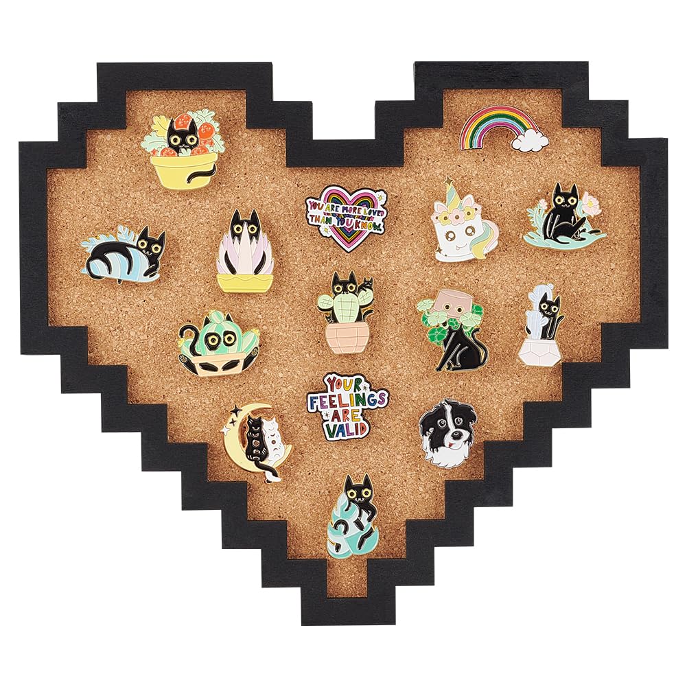 BENECREAT Pin Board Pixel Heart Cork Board, 0.8inch Thick Wall Mounted Cork Board Bulletin Display Board for Brooch Pin Storage, Office Home Festival Home Decor, 9x7.9inch