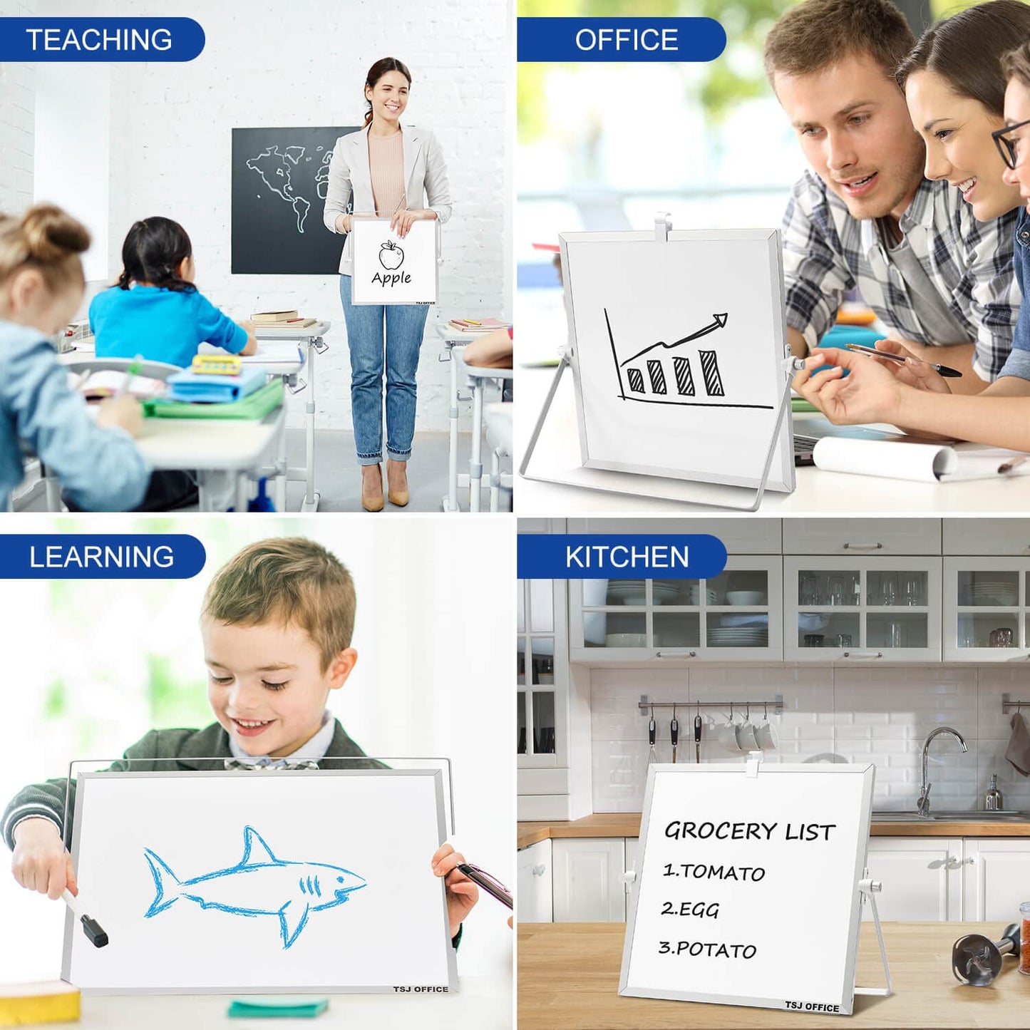TSJ OFFICE Small White Board - 10 X 10 Inches Small Magnetic Dry Erase Board with Hooks for Wall, Desktop Whiteboard Stand 360 Degrees Revolving Double Sided for Office, Home, School, Silver