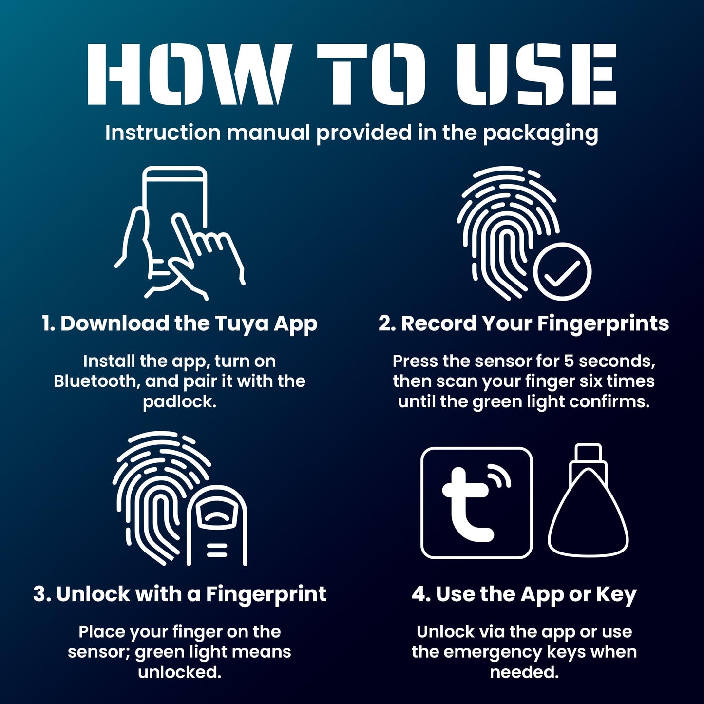 Magmaus® SRL70 Smart Fingerprint Padlock - Advanced Biometric Security Lock with App Control, 20 Fingerprint Memory, 2 Digital Keys, Heavy-Duty Construction for Gate, Storage Unit, Property