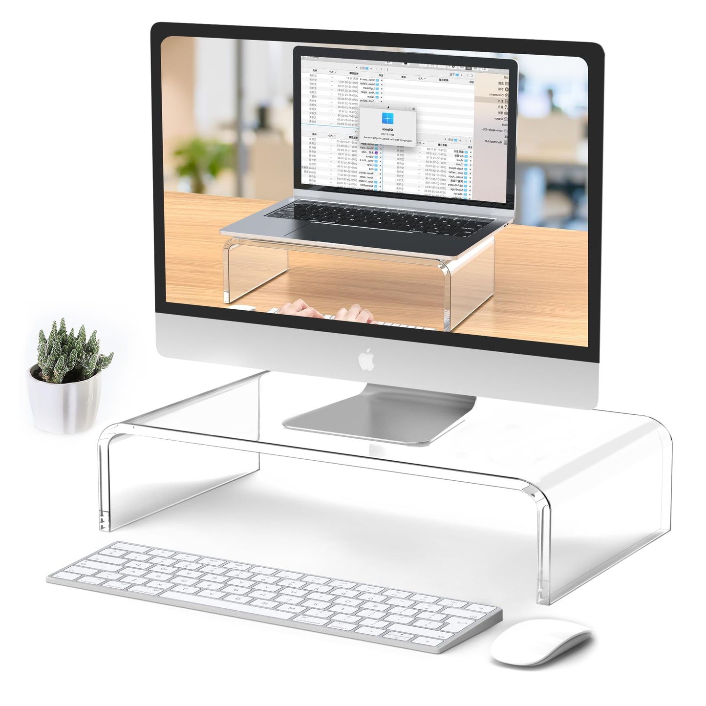 Beimu Acrylic Monitor & Laptop Stand Riser - Clear Computer & Laptop Stand for Desk - Compatible with iMac, MacBook & All Notebooks - White Aesthetic Decoration for Office & Home