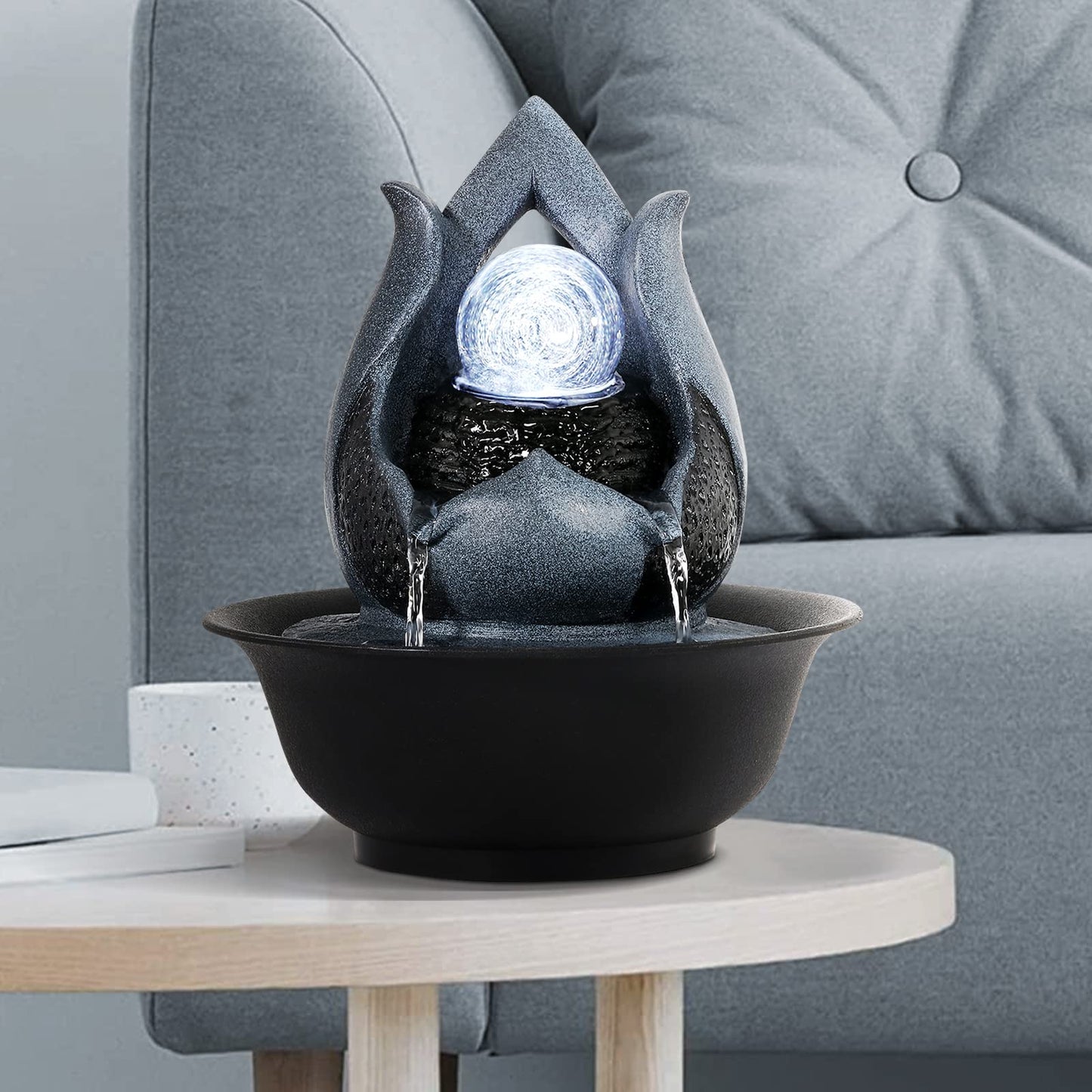 WICHEMI Tabletop Fountain Warer Fountains Indoor Waterfall Fountain Indoor Relaxing Water Feature Meditation Fountains with LED Light for Home Office Bedroom Decor (Style 12)