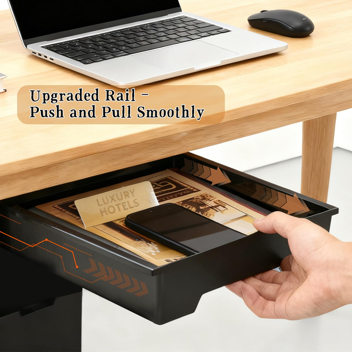 Upgraded Super Capacity 11.85 "x 8.9" Under Desk Drawer Hidden Strorage Drawer Self-Adhesive Slide Out with Smooth Gliding Motion - Attachable & Space-Saving Under Desk Organizer with Screw Kit, Black