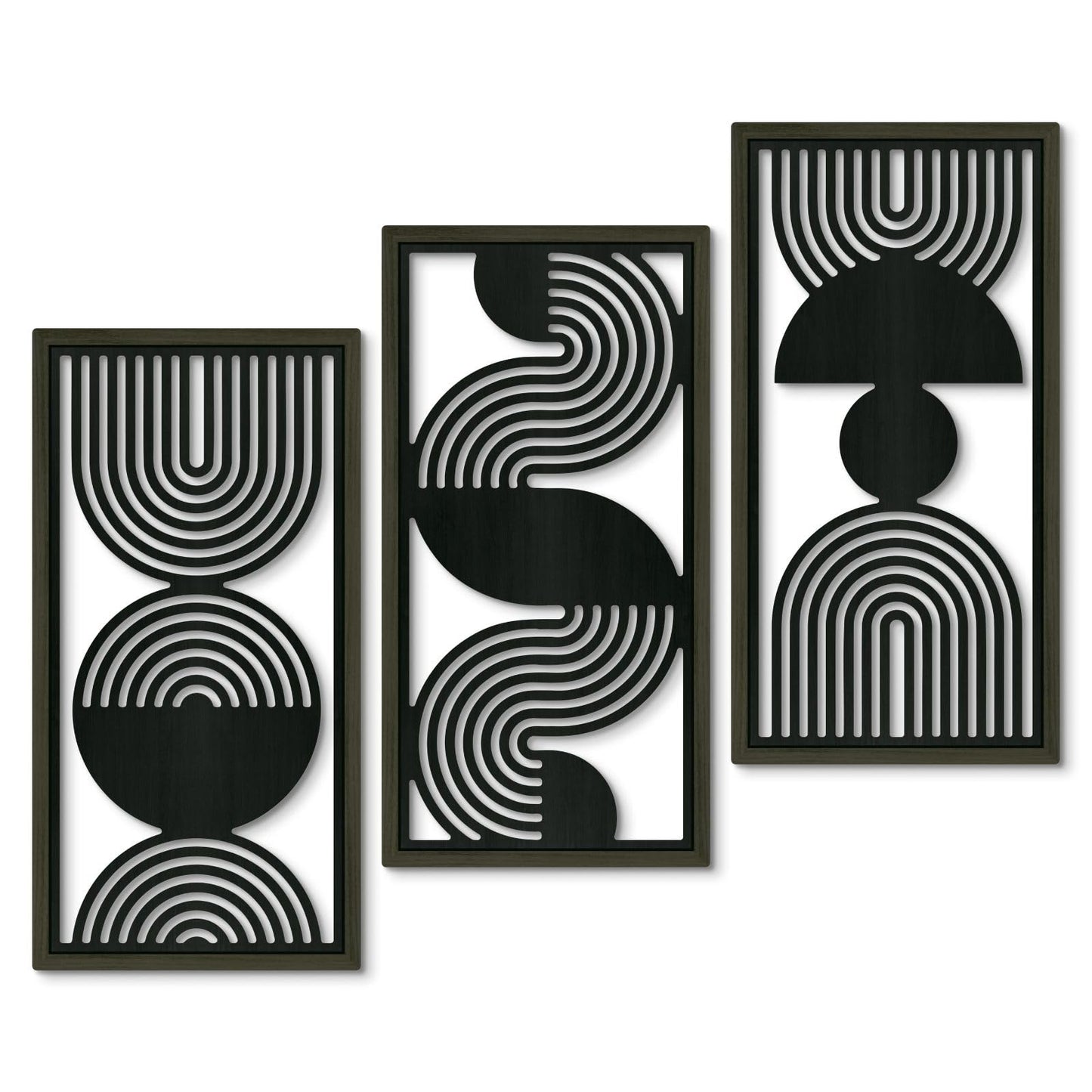 Putuo Decor Modern Minimalist Wall Art Set of 3, Black and Gray MDF Cut-Out Geometric Line Panels, Abstract Vertical Art for Living Room Bedroom Office Wall Decor