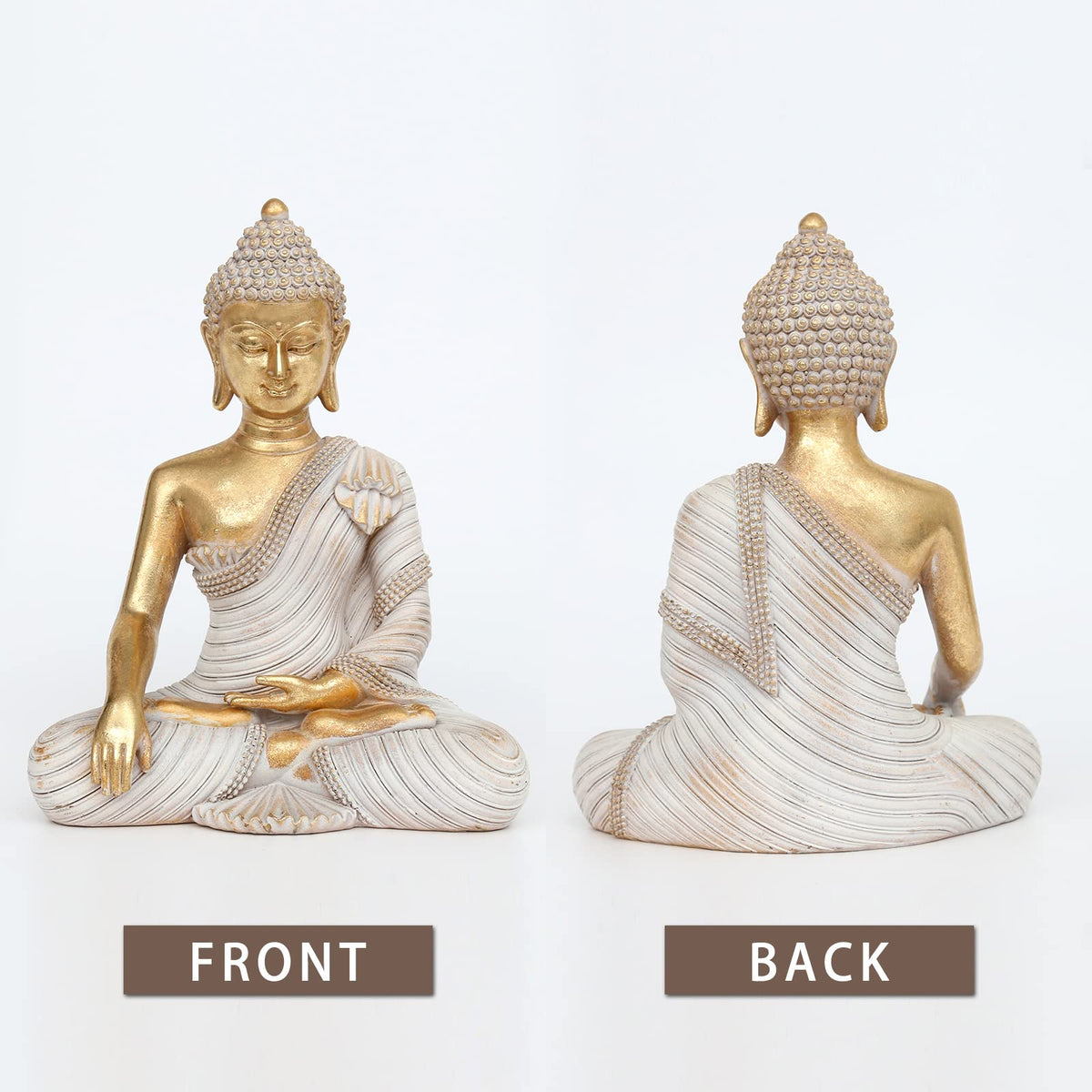 Gold Buddha Statue 10.2'' - Large Indoor Buddha for Home Decor, Zen, Living Room & Meditation