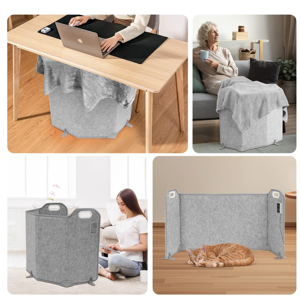 Foldable Under Desk Heater with Blanket, 5-Fold Plus Size, 8 Levels High Temperature Version Leg Foot Warmer, 1-9H Timer, Digital Display, No Odor Safe Portable Electric Space Heater for Office Home