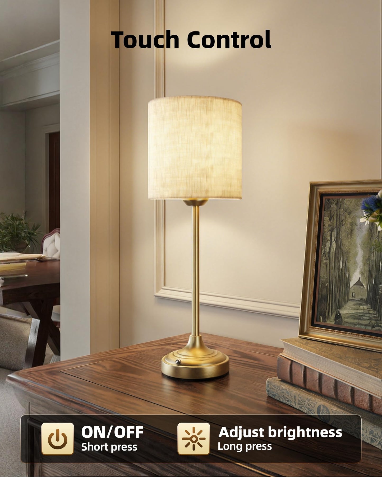Cordless Table Lamp, 8000mAh, Dimmable, Ambient Light, 2700K, Touch Control, Portable, LED, Wireless, Rechargeable, Battery Operated, Desk Lamp, Kitchen Lamp, Fabric Shade, for Dining Room, Bedroom