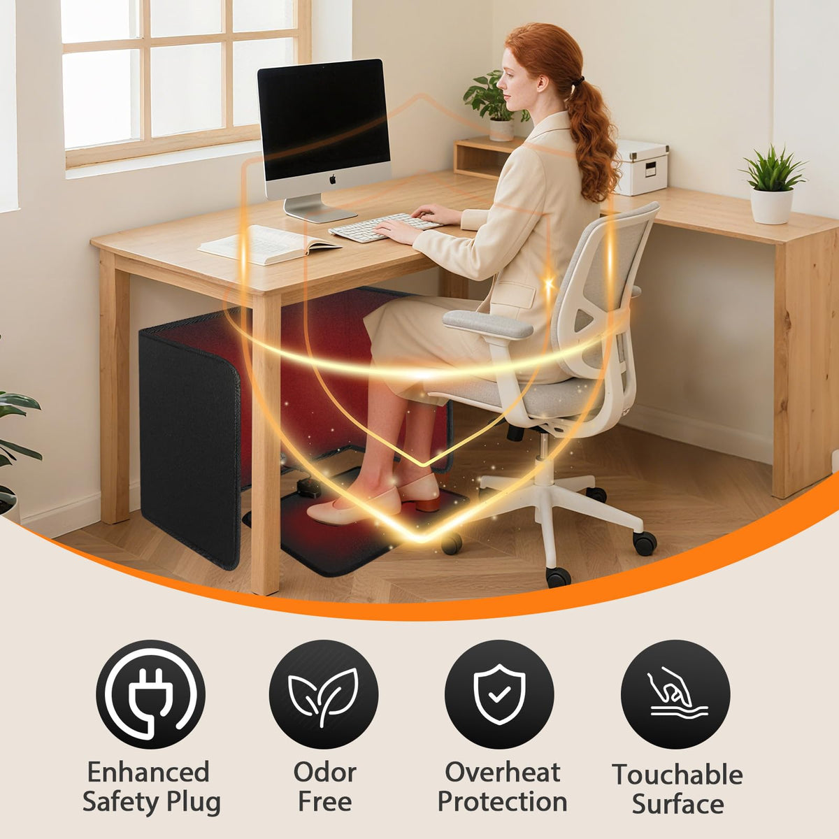 Under Desk Heater with Heated Floor Mat - Personal Portable Space Heaters Indoor - Foot Warmer with 12H Timer & 8 Heat Levels - Foot Control, for Home Bedroom Office