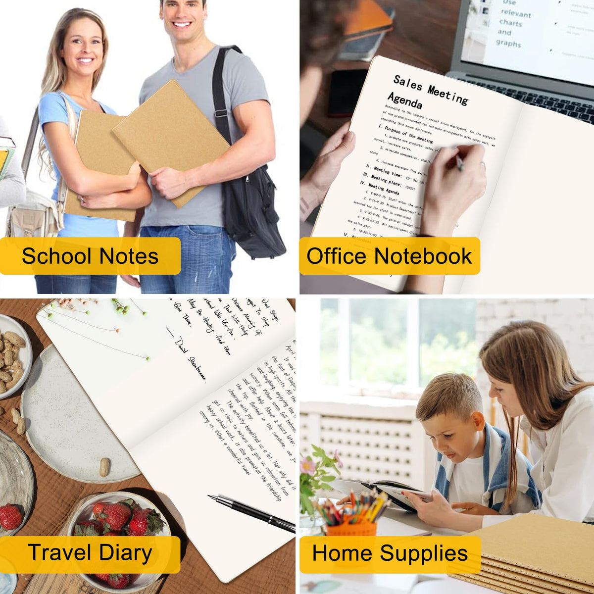 EUSOAR Kraft Notebooks, 12 Packs Large A4 8.5" x 11"，40 Sheets/ 80 Pages Journals in Bulk for Writing, Blank Paper Sketchbooks Composition Travel Journal Notebook Set for Office Work