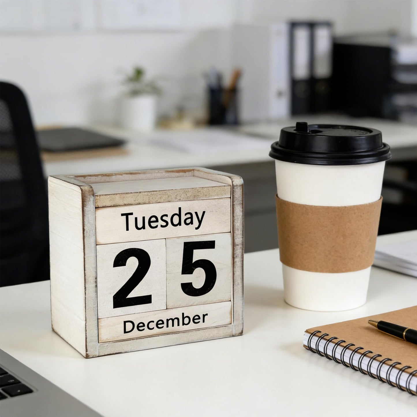 Rustic Wooden Perpetual Block Calendar Daily Desk Calendar for Coffee Table Decor Teachers Students Classroom Office Accessories Farmhouse Entryway Bookshelf Decoration (Retro Style)