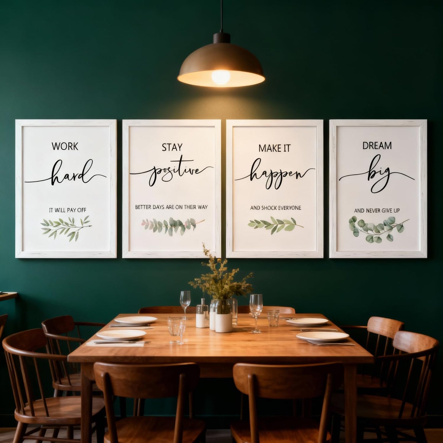 Motivational Wall Art Set of 4, 16 x 11 Inch Framed Inspirational Quotes Prints, Wooden Frame Modern Home Decor for Bedroom, Office, Living Room
