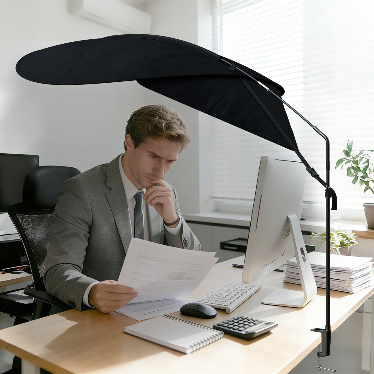 Large Office Cubicle Desk Shade – Blocks Overhead Light, Reduces Eye Strain & Headaches for Light Sensitive Workers, Anti-Glare Canopy, Black
