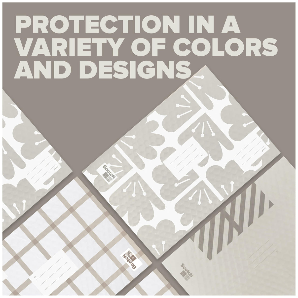 Scotch Poly Bubble Mailers, Assorted Taupe Designs, Size 5 Large, 10.5 in x 15 in, 12 Mailers