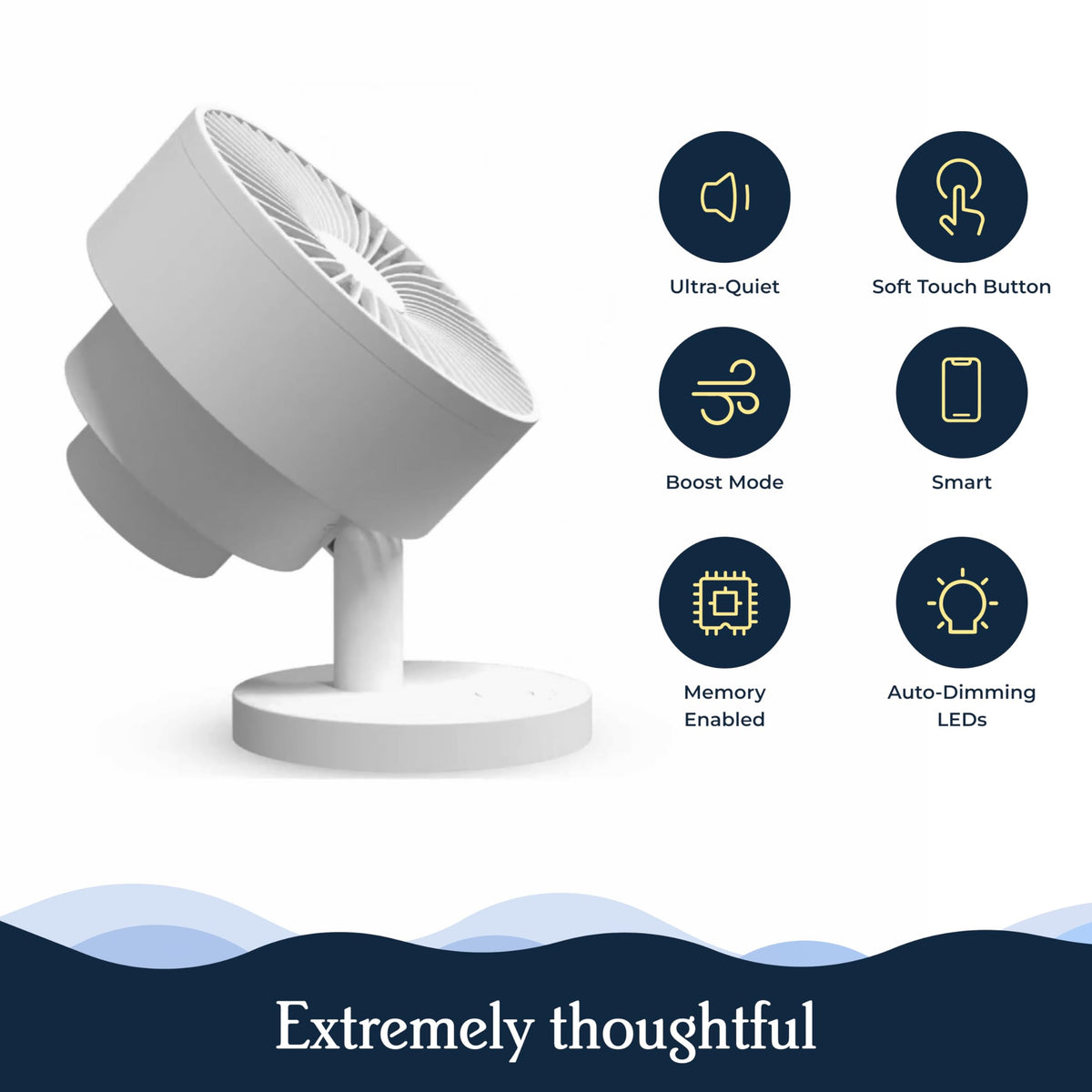 Windmill Smart Fan – Ultra-Quiet 2-in-1 Air Circulator with Remote – 5-Speed Compact Cooling Fan – Whisper-Quiet - App Compatible – Marine