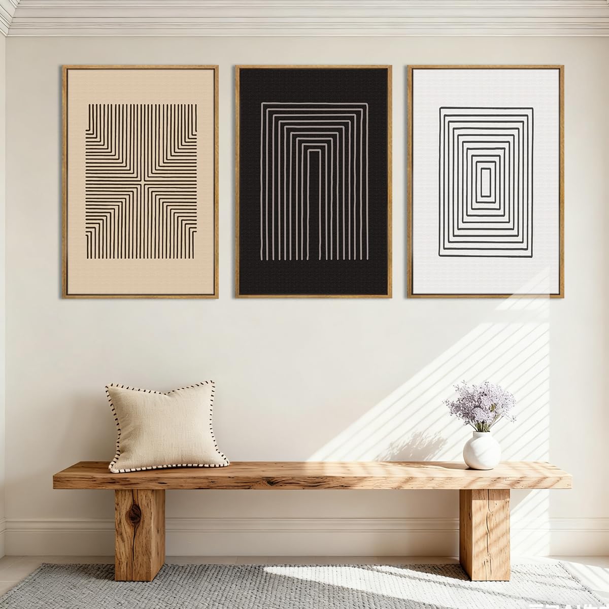 Anyzal Large Black Abstract Wall Art Framed16x24 Inch Brown and White Modern Minimalist Canvas Wall Decor Neutral Textured Art Prints for Living Room Bedroom Office Set of 3