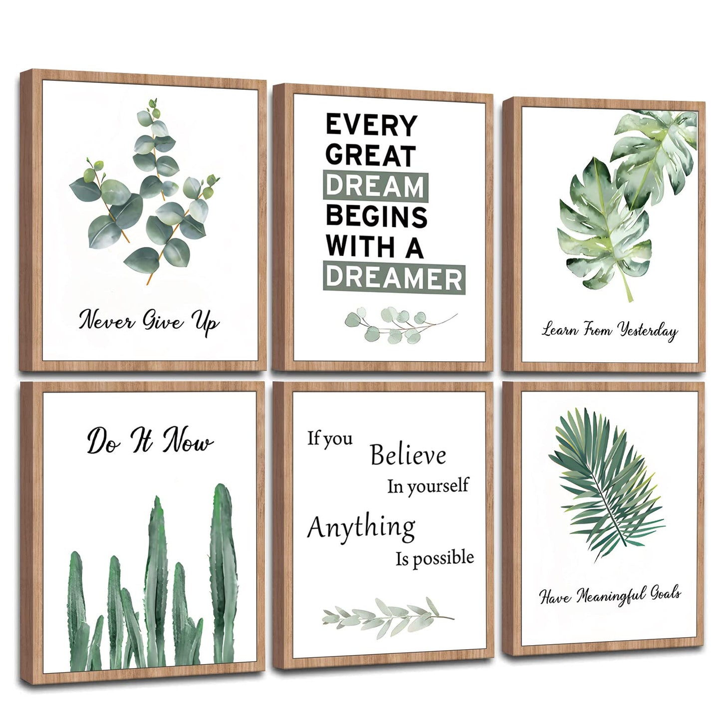 FRAMED Inspirational Wall Decor, Positive Affirmations & Motivational Art for Office, Bedroom & Classroom (Set of 6, 8x10in, Framed)
