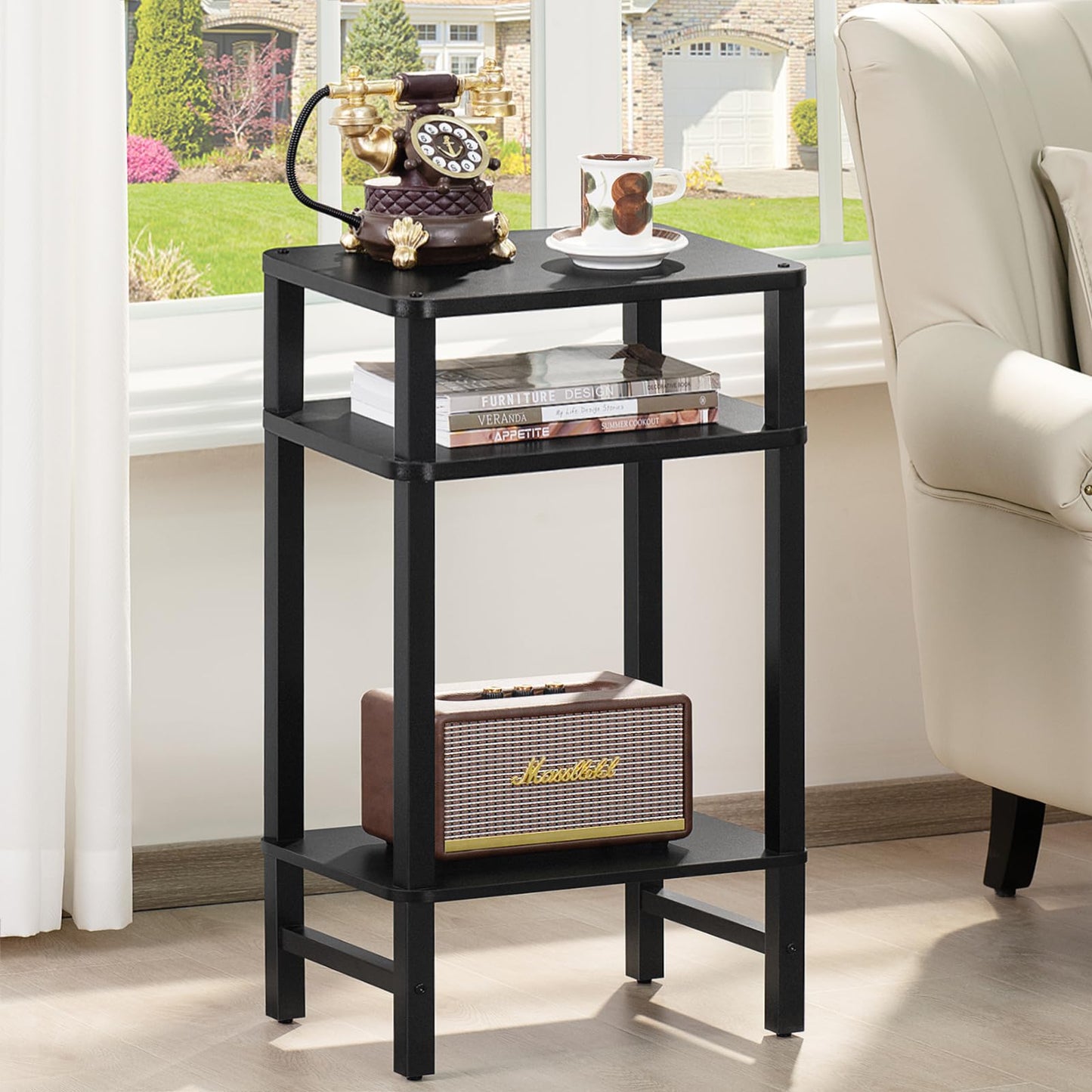 YUFAM Side Table End Table Tall Night Stand 3-Tier for Living Room Bedroom Bathroom Office Furniture Black