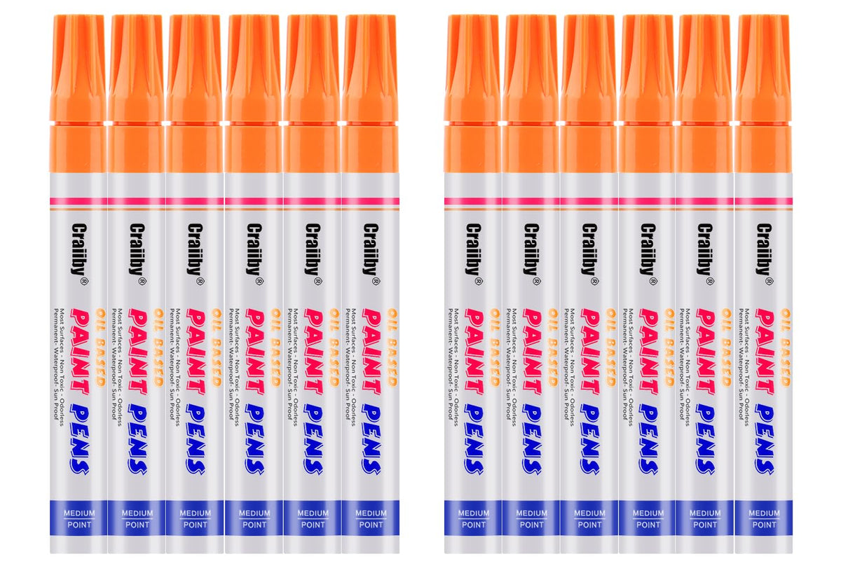 Orange Paint Markers, 12 Pack Oil-Based Waterproof Quick Dry Permanent Paint Pen Set for Rocks Painting, Wood, Fabric, Plastic, Canvas, Glass, Mugs, Metal, Tire, Stone, DIY Craft