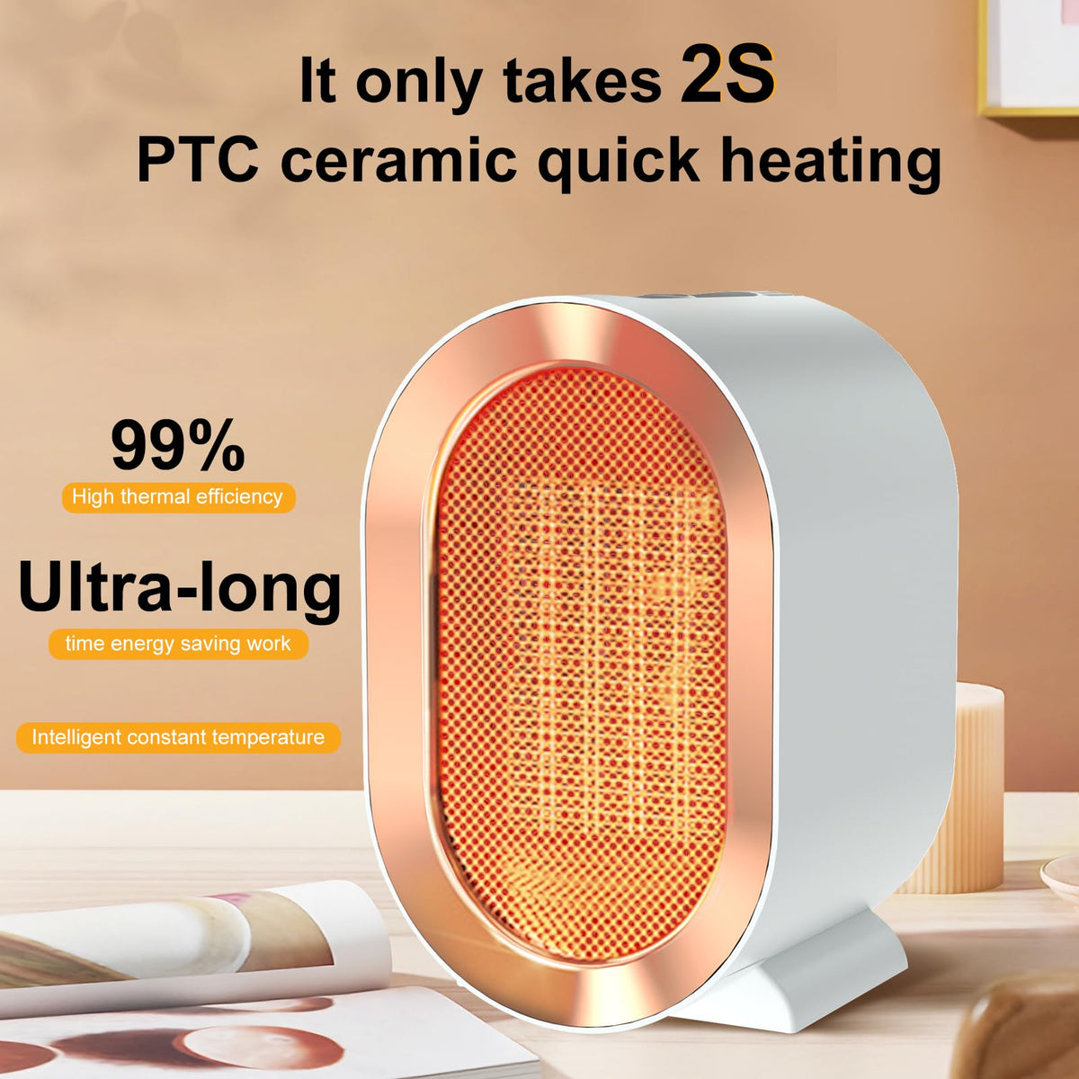 Swocky Indoor Electric Portable Space Heater, 1200W Personal Desk Heater, Fast Quiet Heating Ceramic for Large Room,Bedroom and Office Use (White)