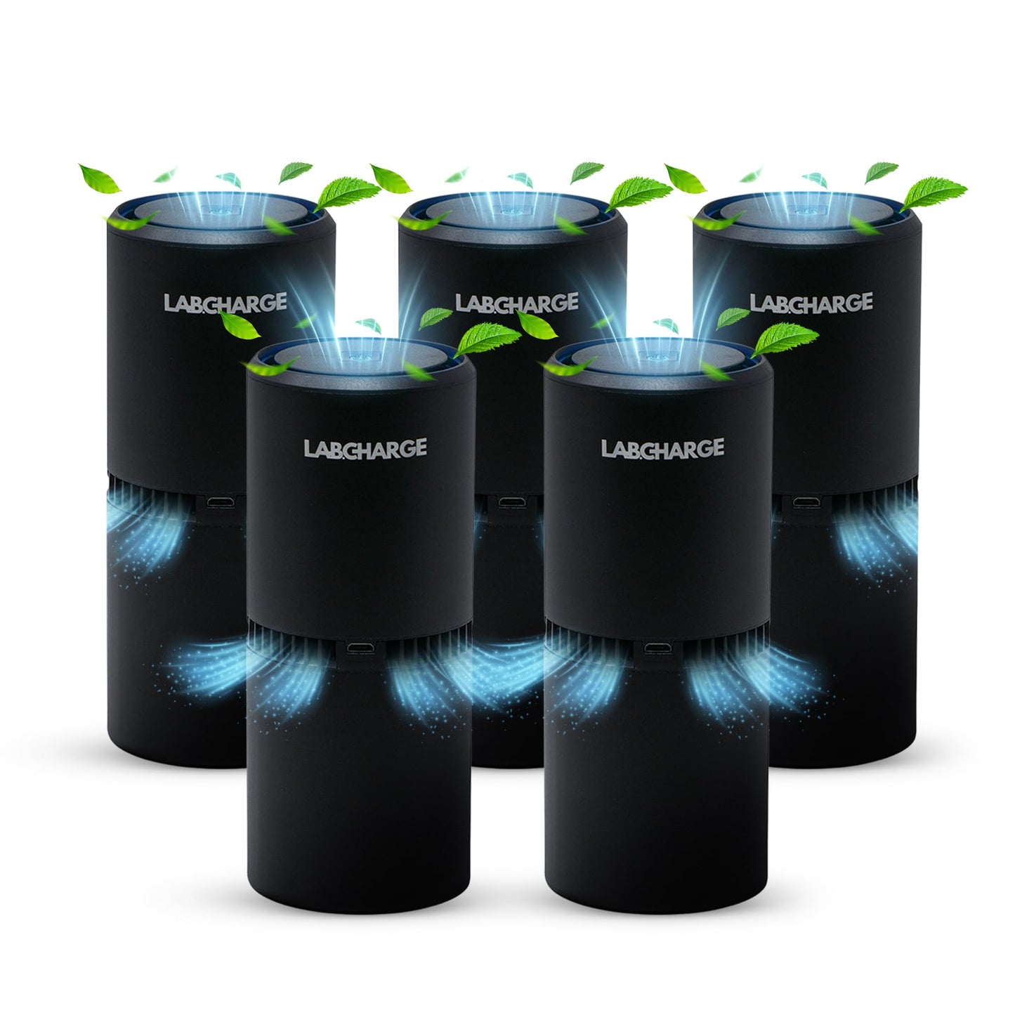 LabCharge Small Ionic Air Purifier for Home & Bedroom – Silent HEPA Filter – Covers 250 Sq Ft - Free Cleaner – Compact & Black Design - Pack of 5