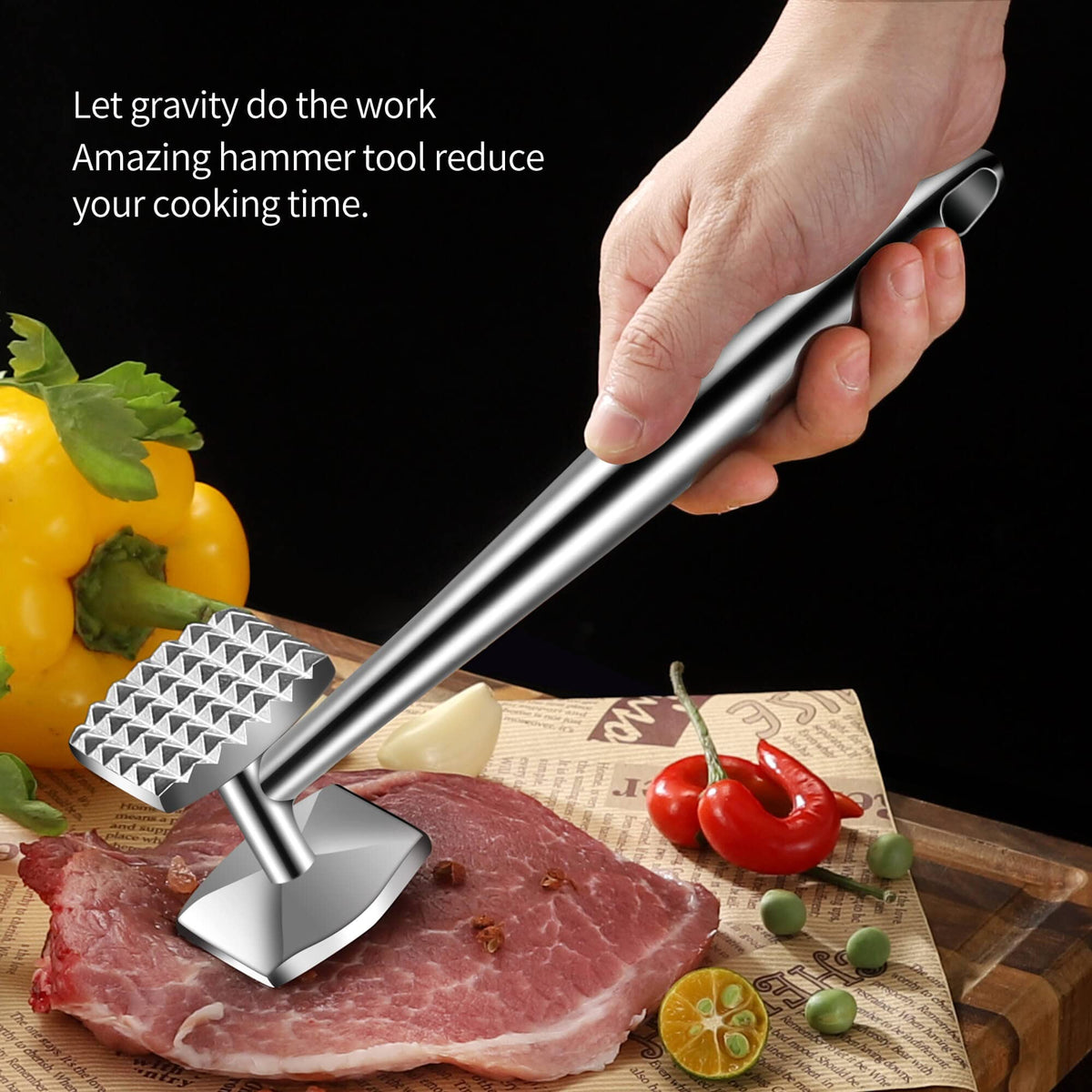 Aliglow Meat Tenderizer Hammer/Mallet Tool/Pounder For Tenderizing and Pounding Steak, Beef And Poultry. Solid Metal Construction With Comfort Grip Handle