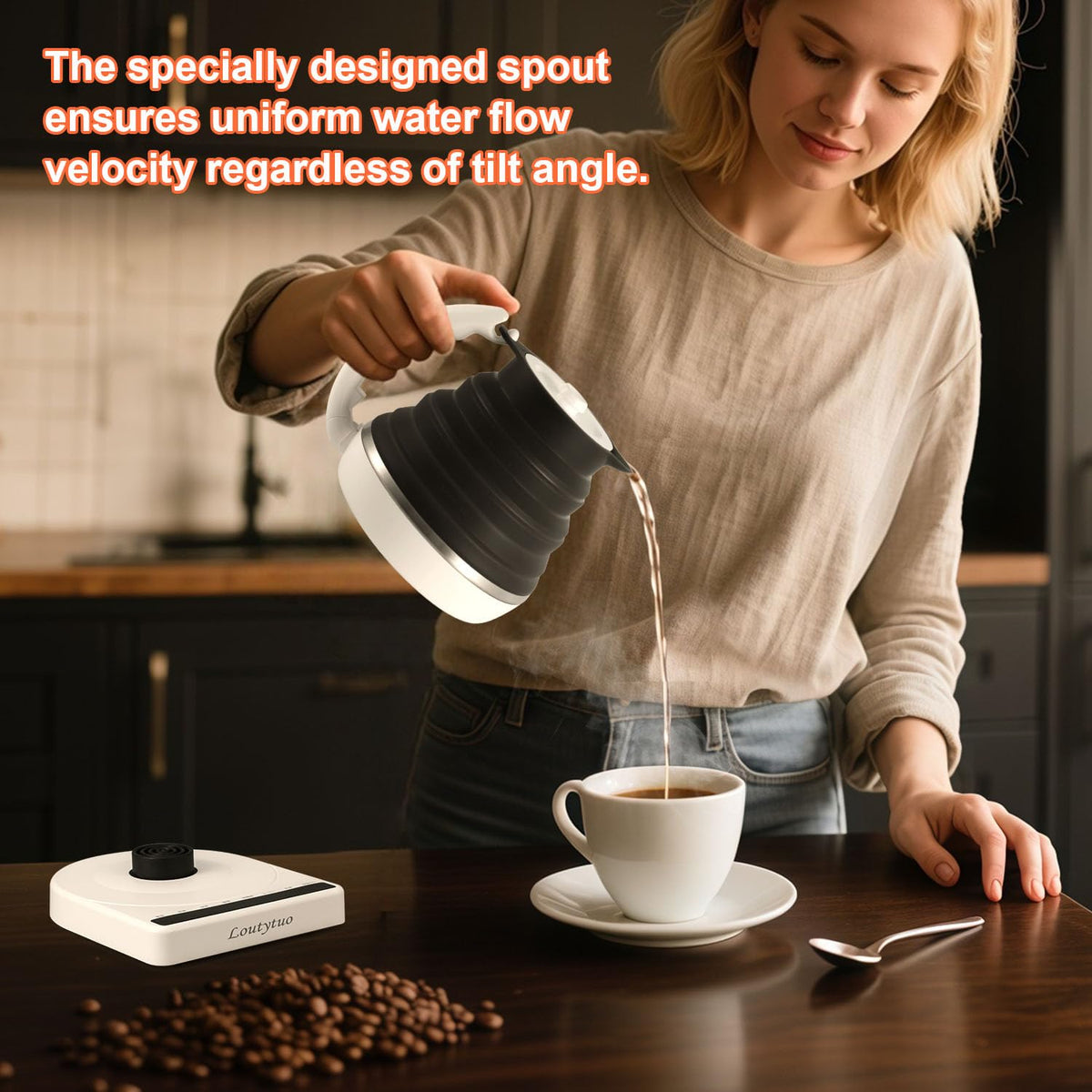 Ultrathin Food Grade Silicone Travel Foldable Electric Kettle Variable Temperature Control with Dual Voltage, Auto Shutoff & Boil Dry Protection & Keep Warm, 555ML 110-220V US Plug (Black)