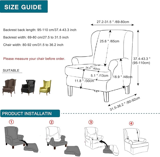 KRFOONN Stretch Wing Chair Slipcovers Jacquard 2 Piece Wingback Chair Covers