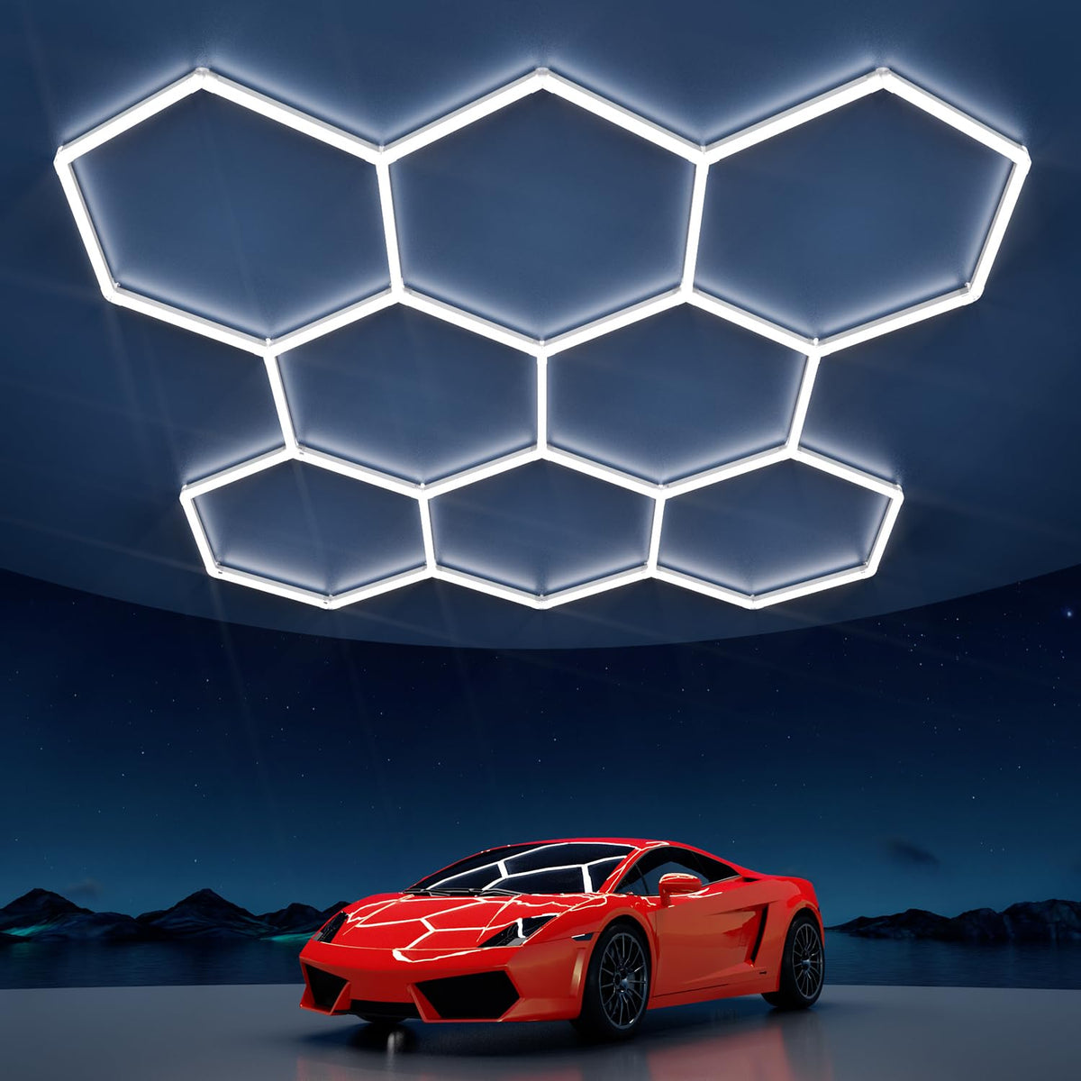 Litezone Hexagon Garage Lights: 245W 35 Pack 8 Grids LED Garage Lights - Easy Install 6500K Super Bright Honeycomb Light for Warehouse, Car Detailing Shop, Exhibition Hall, Gym