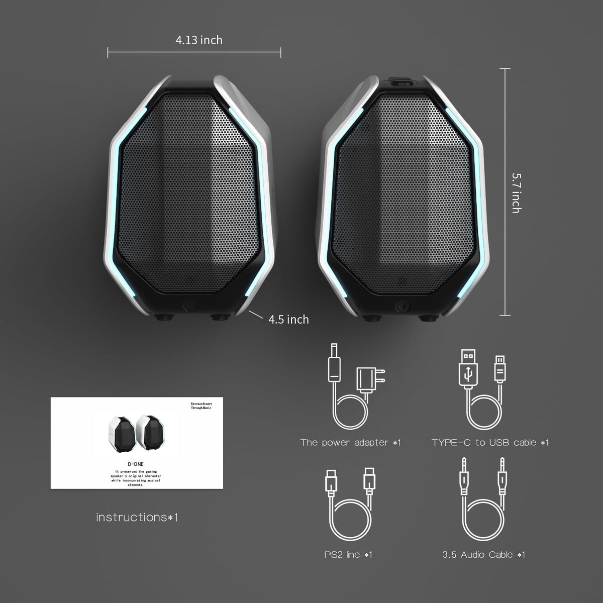 IBALL·BOX Computer Speakers for Desktop PC, Gaming PC Speakers for Desktop – USB-C, Bluetooth 5.3, 3.5mm AUX, AC Powered External Audio with Rich Stereo bass, Laptop/Mac, RGB Lights, White, 30W