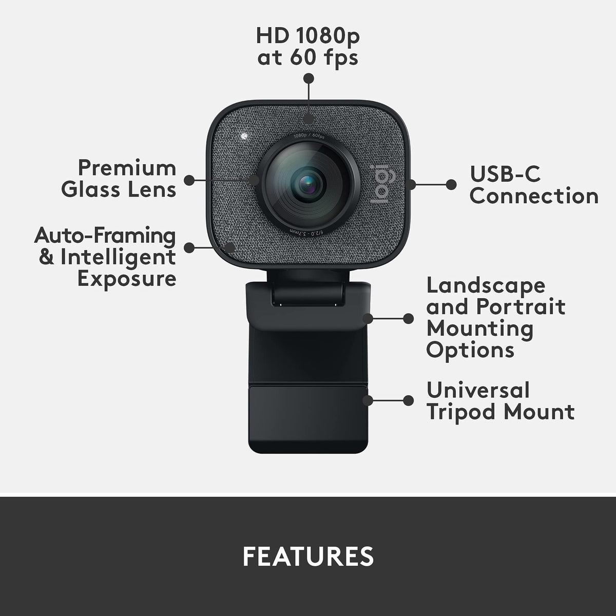 Logitech StreamCam Premium Webcam for Streaming and Content Creation, Full HD 1080p 60 fps, Works with Microsoft Teams, Google Meet, Zoom, Nintendo Switch 2’s new GameChat mode, for PC/Mac – Graphite