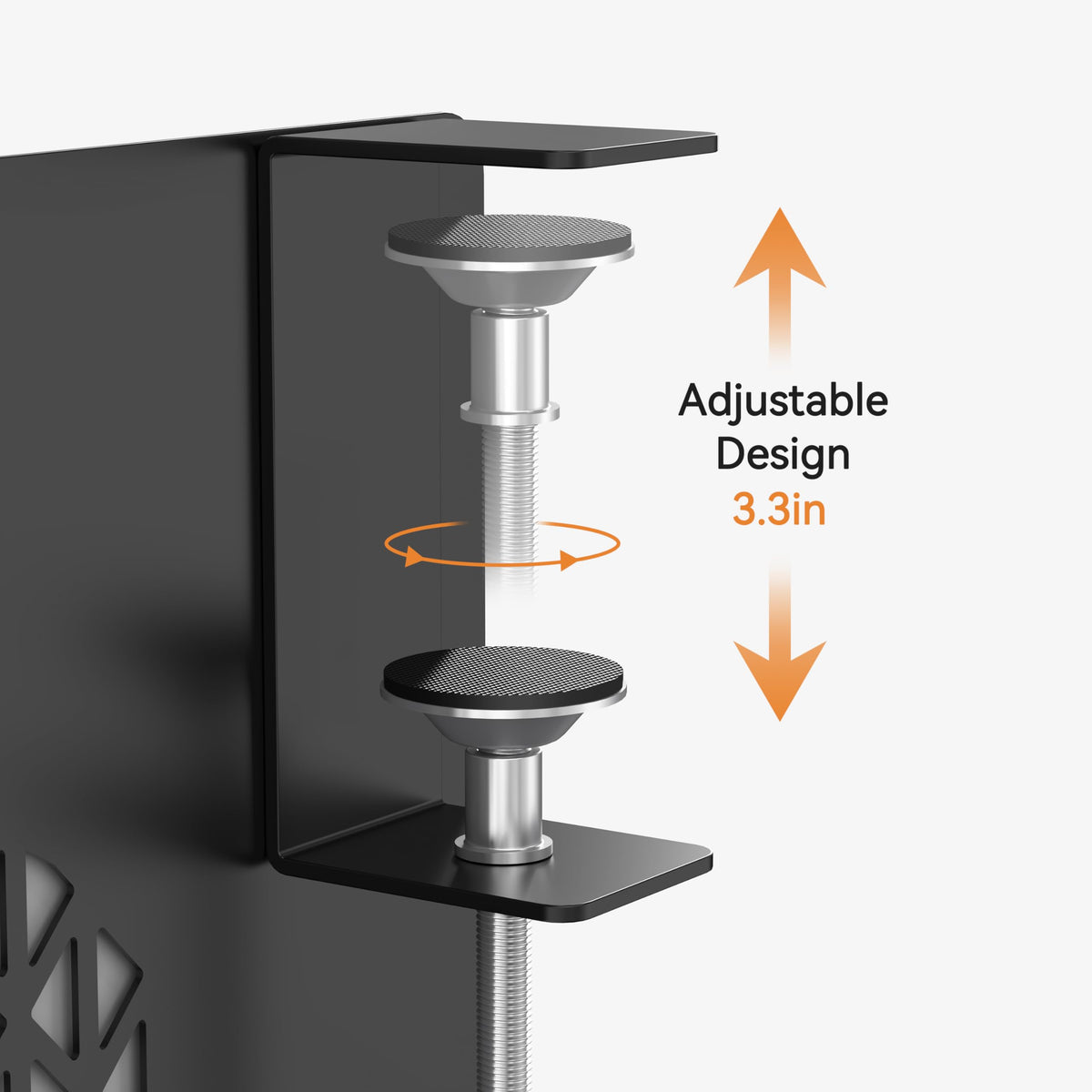 Josmimic Desk Side Storage, Metal Laptop Holder with Magnetic Pen Box, Clamp-On Under Desk Organizer with Cooling Holes & Anti-Scratch Pads for Office and Home (Black)
