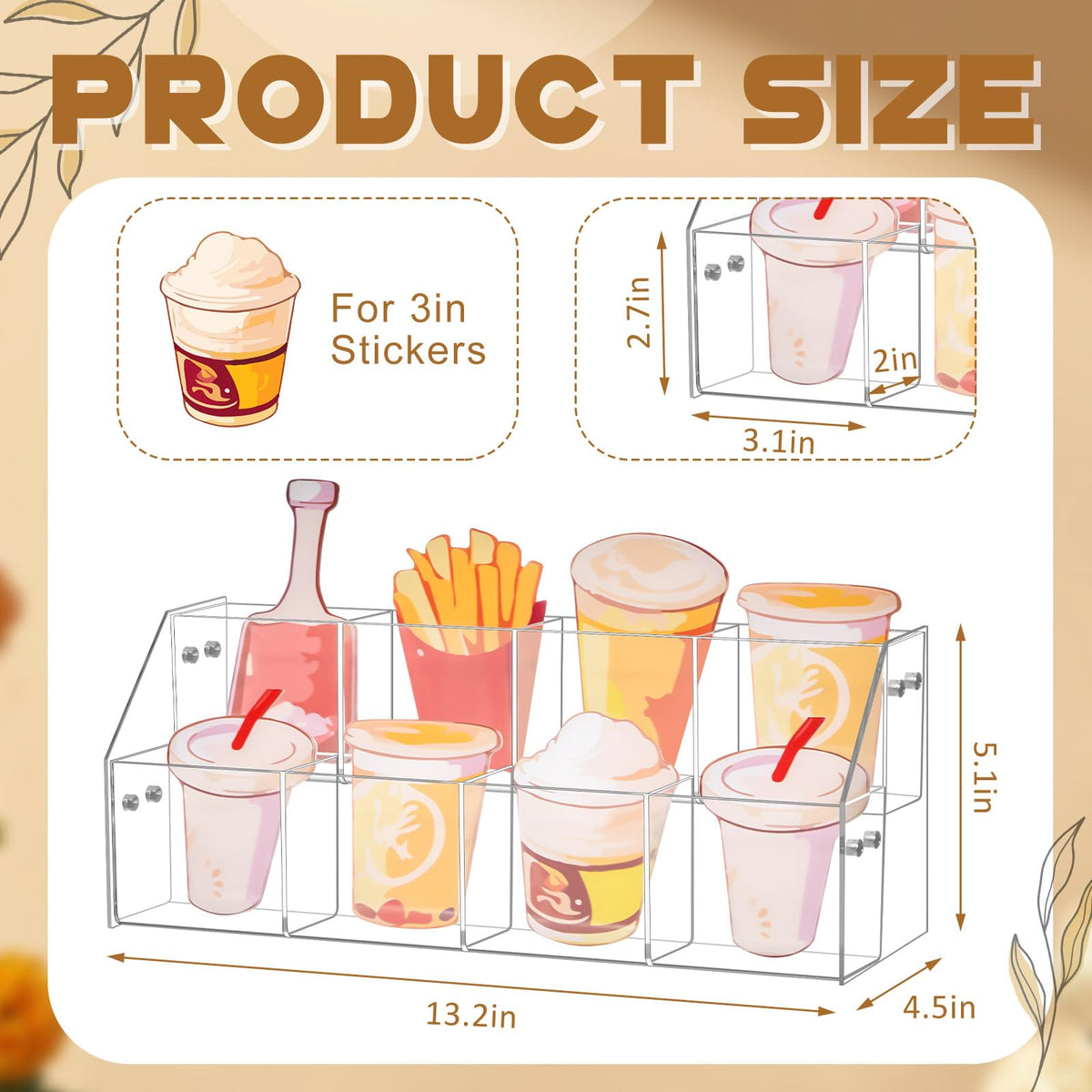 Yuntau Acrylic Sticker Display Stand, Transparent Sticker Display Stand for Vendors, Stamp Organizer Shelf Ideal for Small Business Supplier Events and Trade Shows (2 Tier/8 Pockets)
