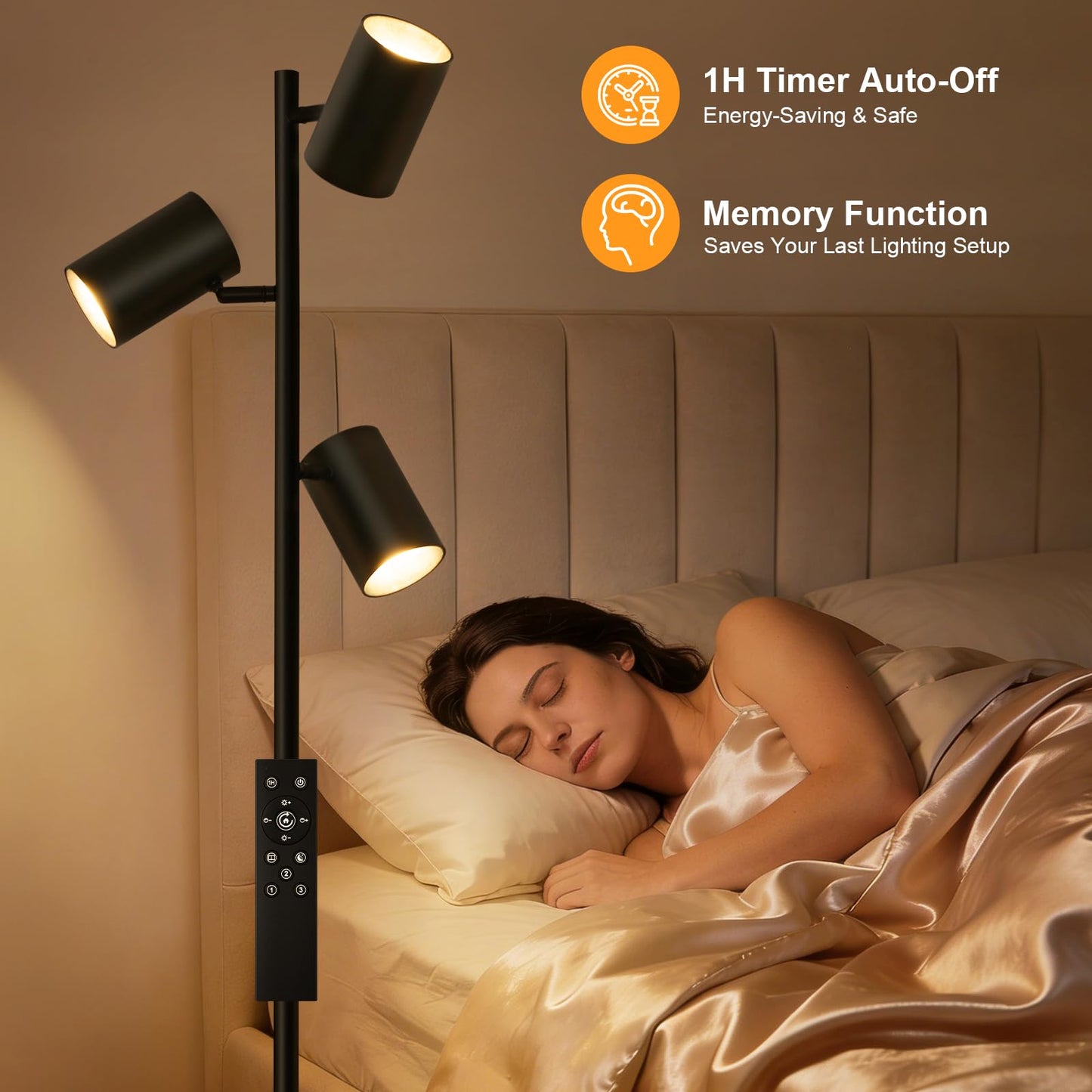 4000LM LED Tree Floor Lamp, 36W Super Bright Reading Lamp with Remote, Dimmable Tall Standing Light with 3 Rotatable Heads & 6 Color Temperatures, Modern Floor Lamps for Living Room Bedroom Office