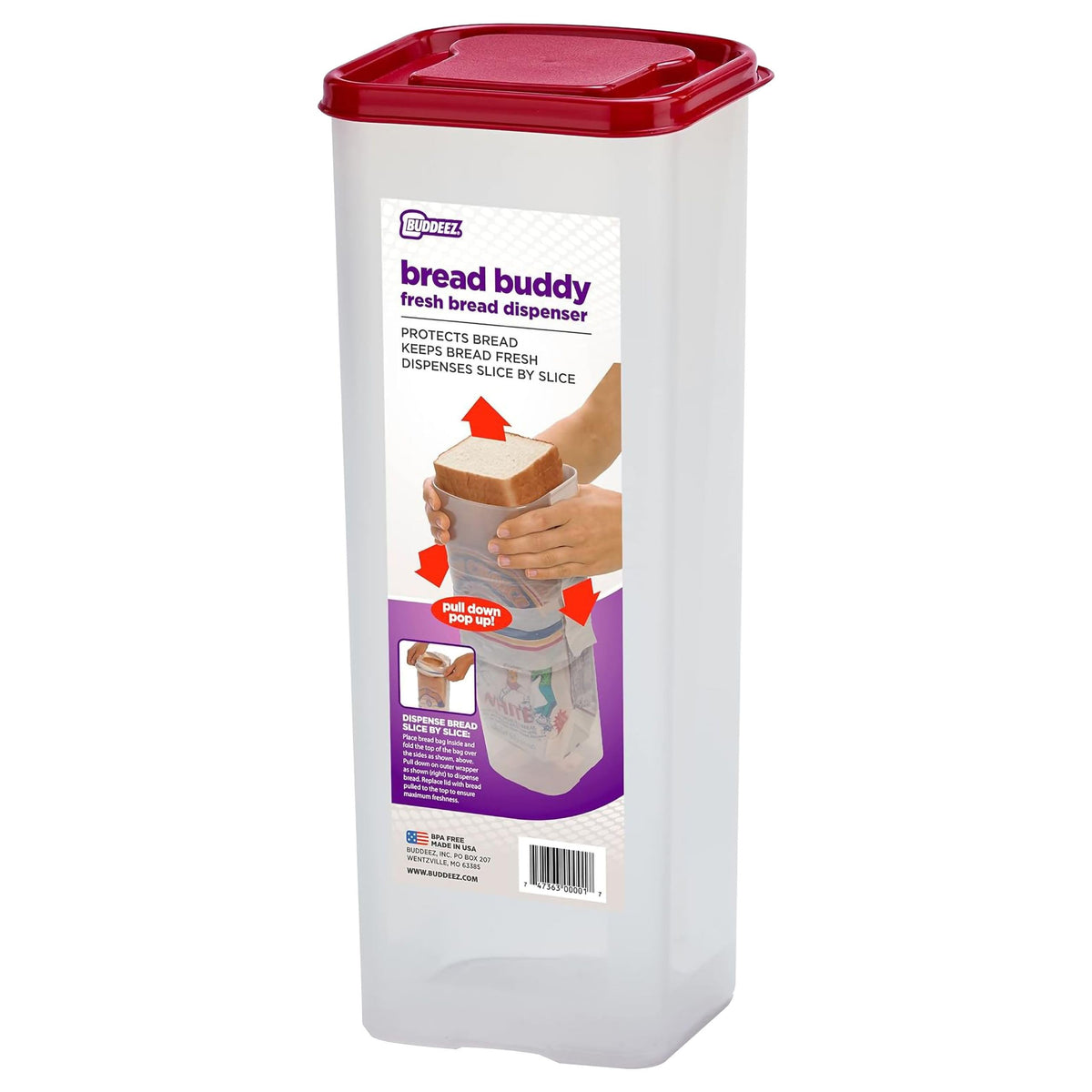 Buddeez Bread Buddy Bread Box – Keeps Loaves Fresh - Holds 1 Loaf of Sandwich Size Bread