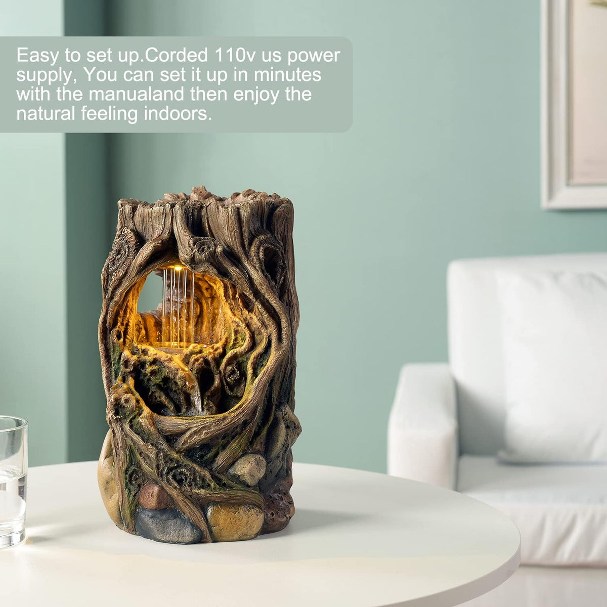 Kalona Tabletop Fountains Beautiful Stump Water Fountain Relaxation Raindrop Fountains Meditation Desk Fountain Artistic Waterfall Fountains Home/Office Decor(22013)