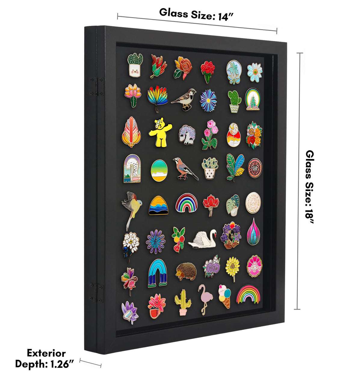 Americanflat 14x18 Pin Display Case - Ideal for Enamel Pins, Medals, Jewelry, Memorabilia - Silhouette Collection - Black Pin Collection Display with Polished Plexiglass for Wall Decor