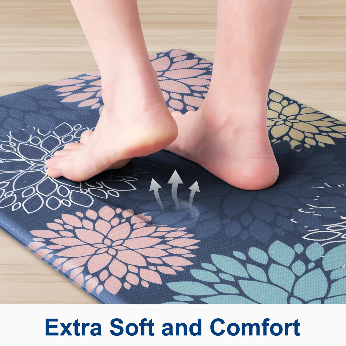 Anti-Fatigue Kitchen Mats Set 2 Piece, StepLively Blue Cushioned Foam Non-Slip Waterproof Standing Mats, Oeko-TEX Certified for Sink, Stove, Office & Laundry (17.3"x30"+17.3"x47")