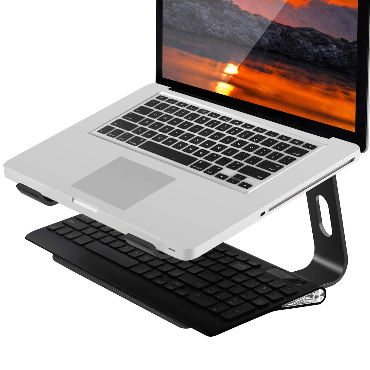 Orionstar Ergonomic Laptop Stand, Premium 5mm Aluminum Riser for 10-15.6 Inch Notebook Computer, Tool-Free Detachable Elevator Holder for Desk Office, Sturdy Riser for Eye-Level Neck Relief, Black