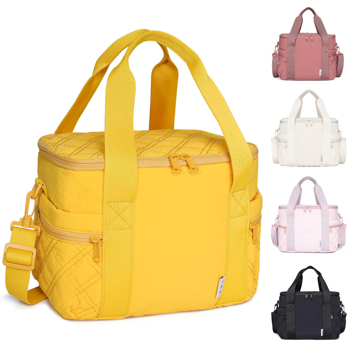 NOL Natural Organic Lifestyle Women's Nylon Lunch Cooler Cute Quilted Lunch Bag Large Leakproof Insulated Lunch Tote Bag for Work Picnic Travel,Earth-yellow