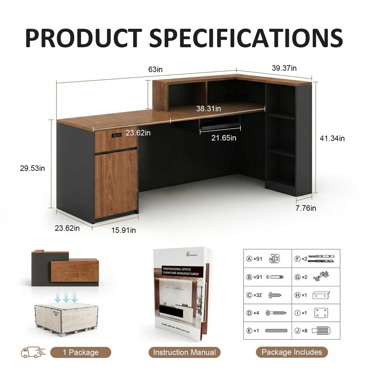 YTElantivo L-Shaped Reception Desk with Counter, 1-Inch Thick Board, Lockable Drawers & Keyboard Tray, Heavy-Duty Front Desk for Office, Salon, Hotel & Clinic
