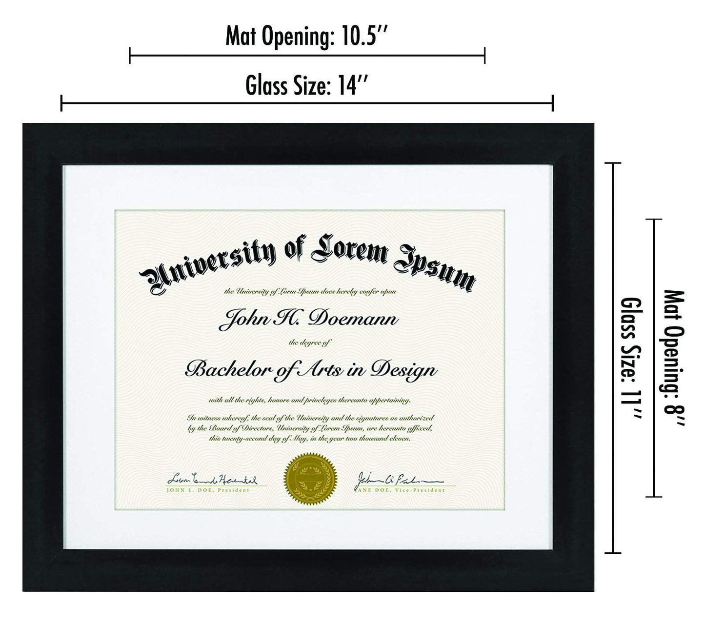 Americanflat 11x14 Diploma Frame with Shatter-Resistant Glass - Set of 2 - Use as 8.5x11 Frame with Mat or Display 11x14 Documents Without Mat - Certificate Frames with Engineered Wood - Black
