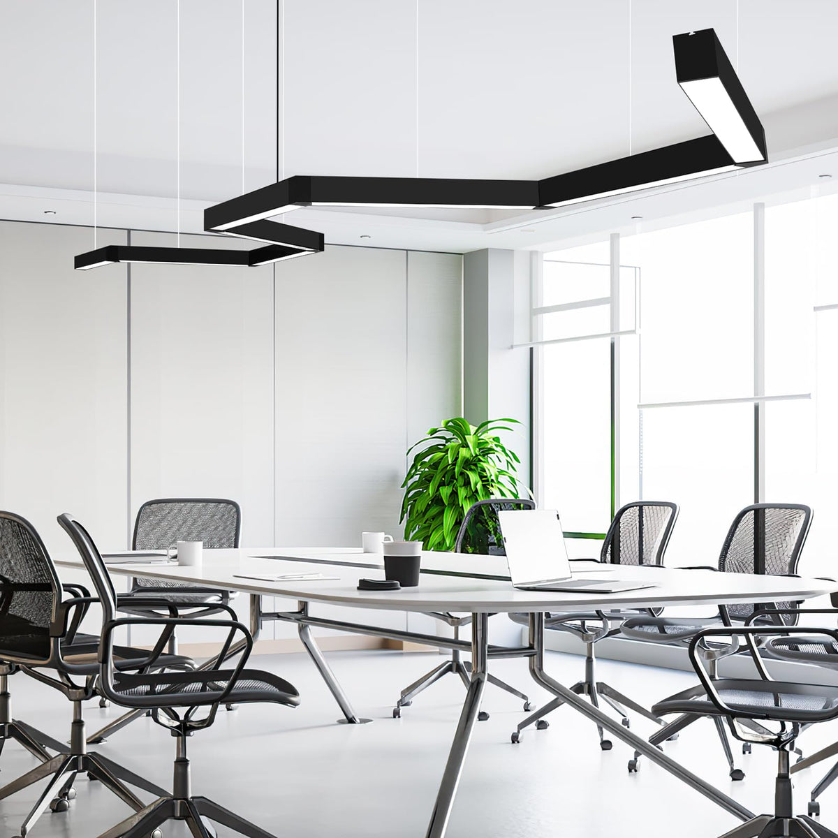 be studied 16FT LED Linear Light, 200W Pendant Light Fixtures, 0~10V Remote Switch, 3000K 4000K 6000K Color Changing Function, Combination Black Ceiling Shop Light, Suspended Office Lighting Fixture