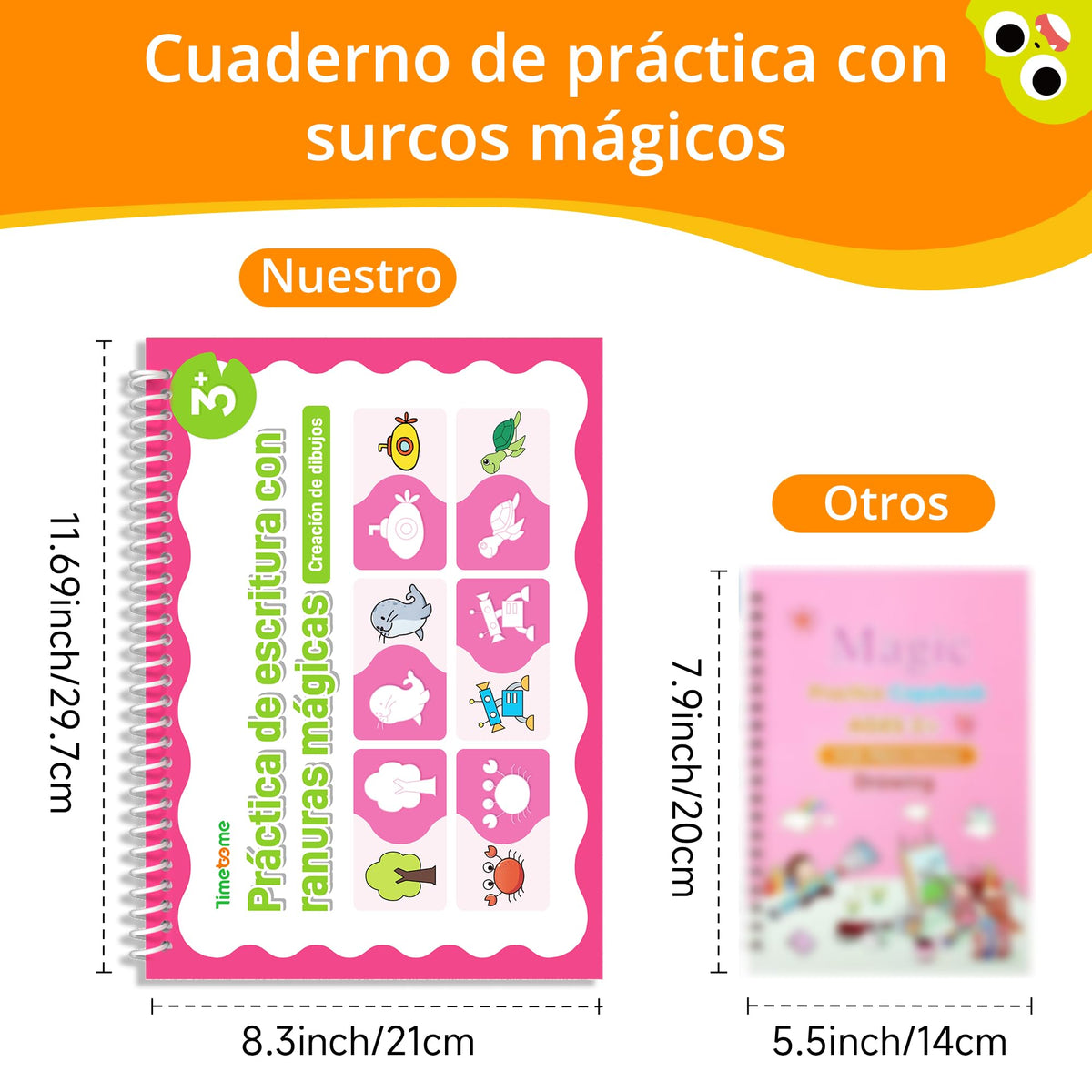 Timetome Large Magic Grooved Writing Practice for Kids 3-5 – Spanish Edition | Grooved Writing Books Ages 6-8, Handwriting Practice for Kids 5-7, Preschool Tracing Workbook for Boys & Girls