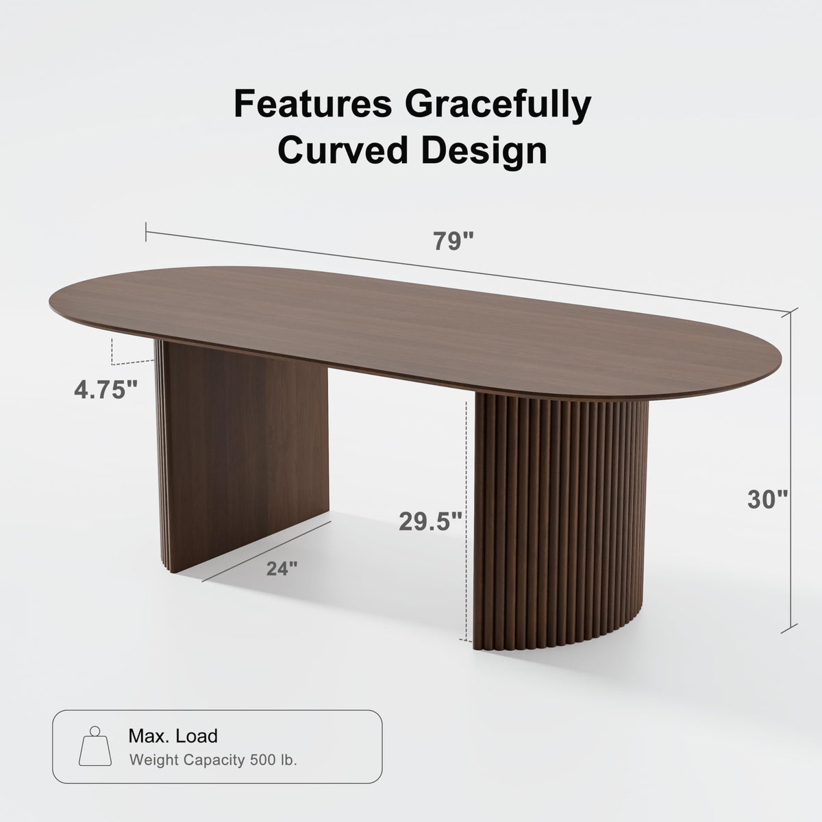 Casaphoria 79" Oval Dining Table with Fluted Pedestal Base, Mid-Century Modern Wood Kitchen Table for 6-8 Persons, Large Executive Desk for Home Office, Solid Walnut Finish
