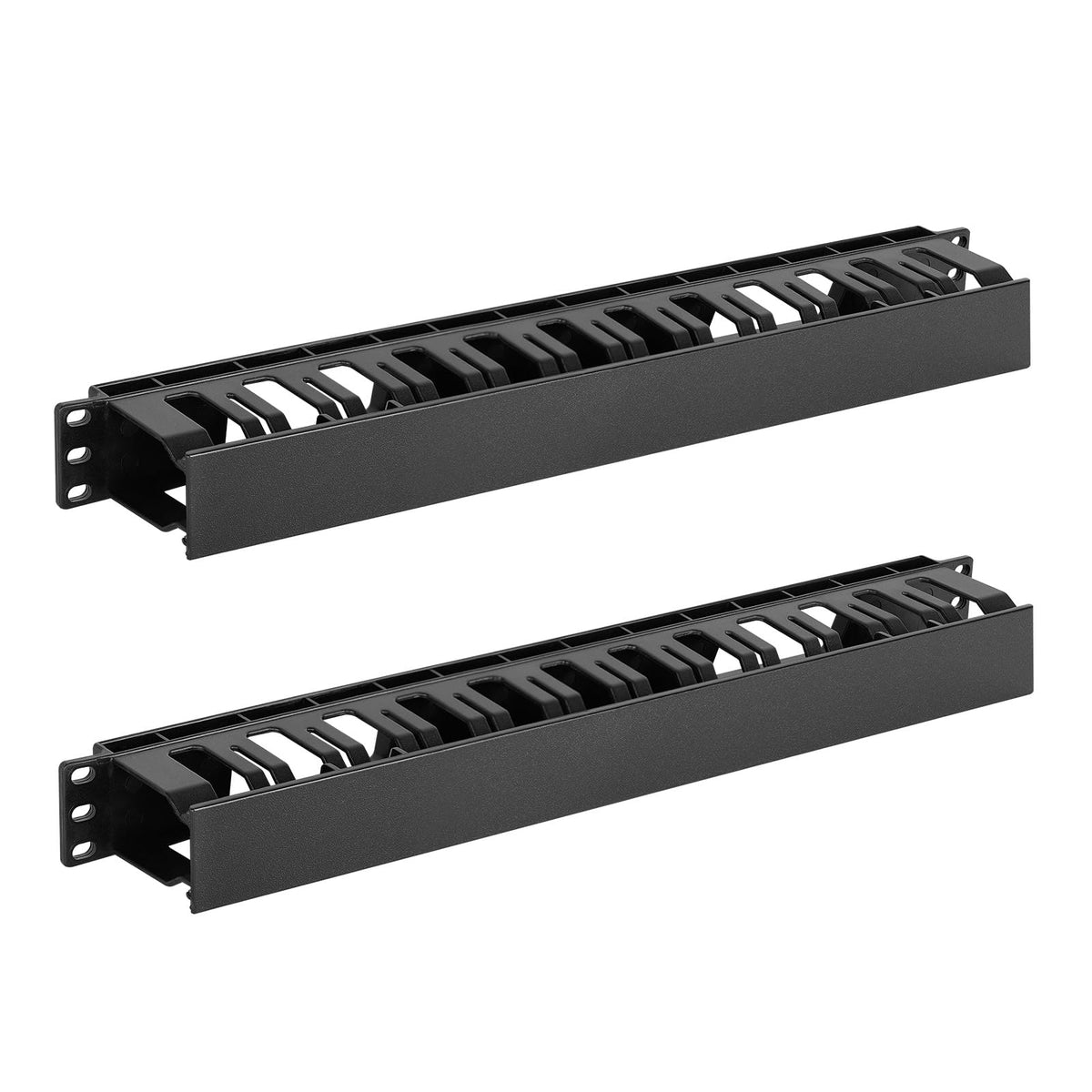 Tecmojo 2 Pack 1U Server Rack Horizontal Cable Management with Cover,2.6“ Depth Plastic Cable Manager,Rack Mount 12 Slots Wire Duct Organizer,for 19 inch AV/IT/Data/Audio and Network Cabinet