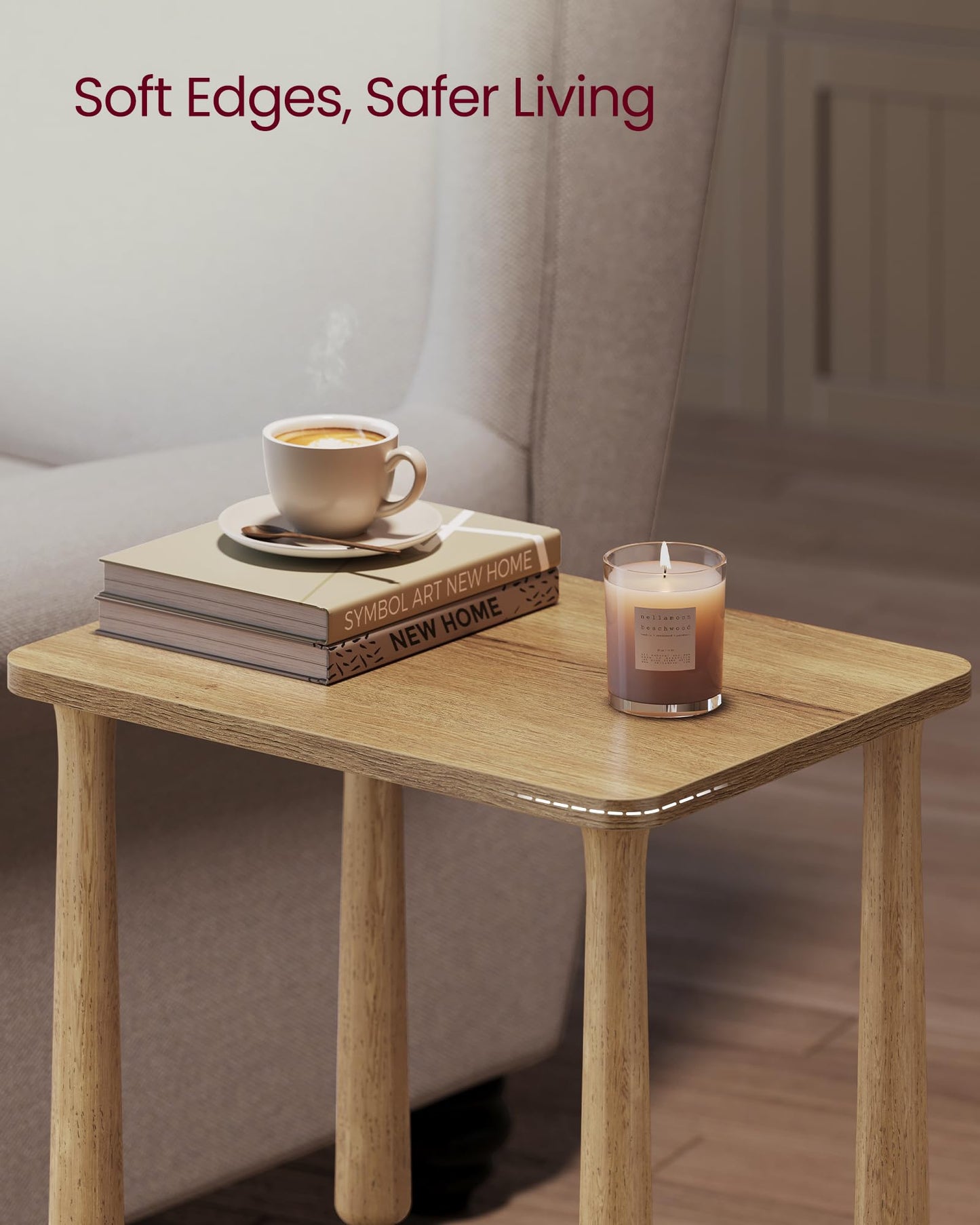 VASAGLE Mariel Collection - Side Table, Accent Nightstand for Small Spaces, Rectangular End Table with Shelf, Solid Wood Legs, Mid-Century Modern, Living Room Bedroom, Natural Brown ULET294HC01S