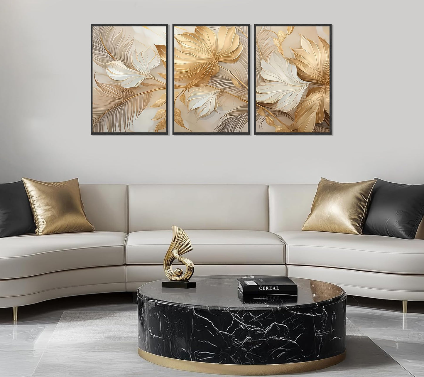 Modern Abstract Gold Botanical Canvas Wall Art Fashion Plants Wall Decor Pictures Leaf Light Luxury Poster Prints Flowers Painting Artwork for Living room Office Decoration 12x16in Frameless